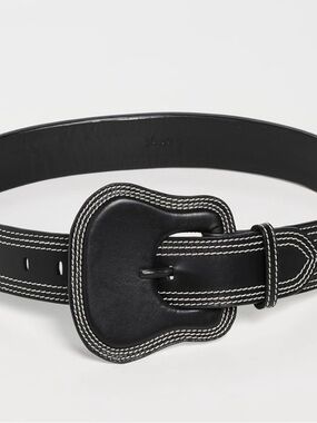 Johanna Ortiz Black Leather Belt with White Contrast Stitching